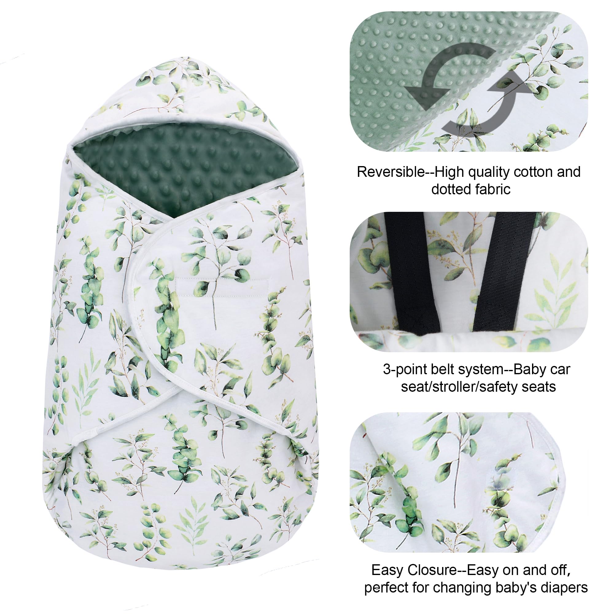 Couverture enveloppante pour bébé pour l'hiver et buggy - Couverture universelle en coton - Pour poussette, siège auto de 3 à 12 mois - Feuilles vertes M (3-12 M))