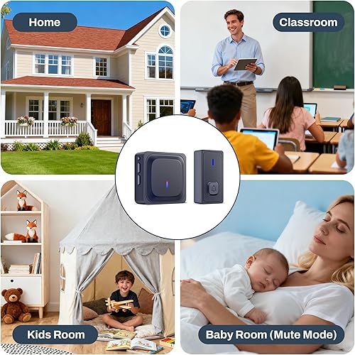 Vista 9 de BN-LINK Timbre inalámbrico con 2 botones, mini timbre de puerta impermeable, fácil instalación, rango de 1000 pies, volumen ajustable y 58 Negro