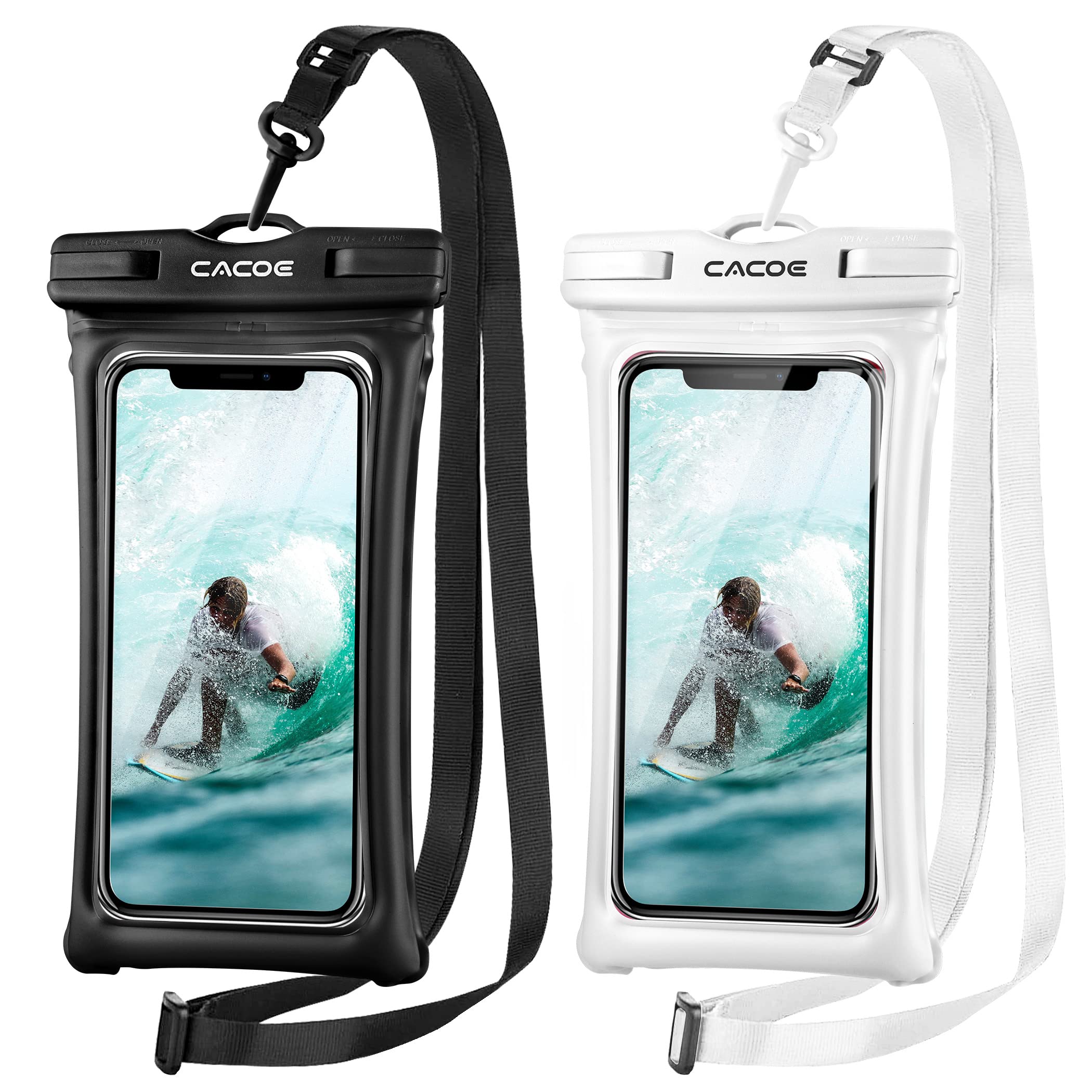 CACOE [Floatable] Floating Universal Waterproof Phone case 2 Pack-Up to 7.0",Phone Pouch with Adjustable Neck Lanyard,IPX8 Cellphone Dry Bags for