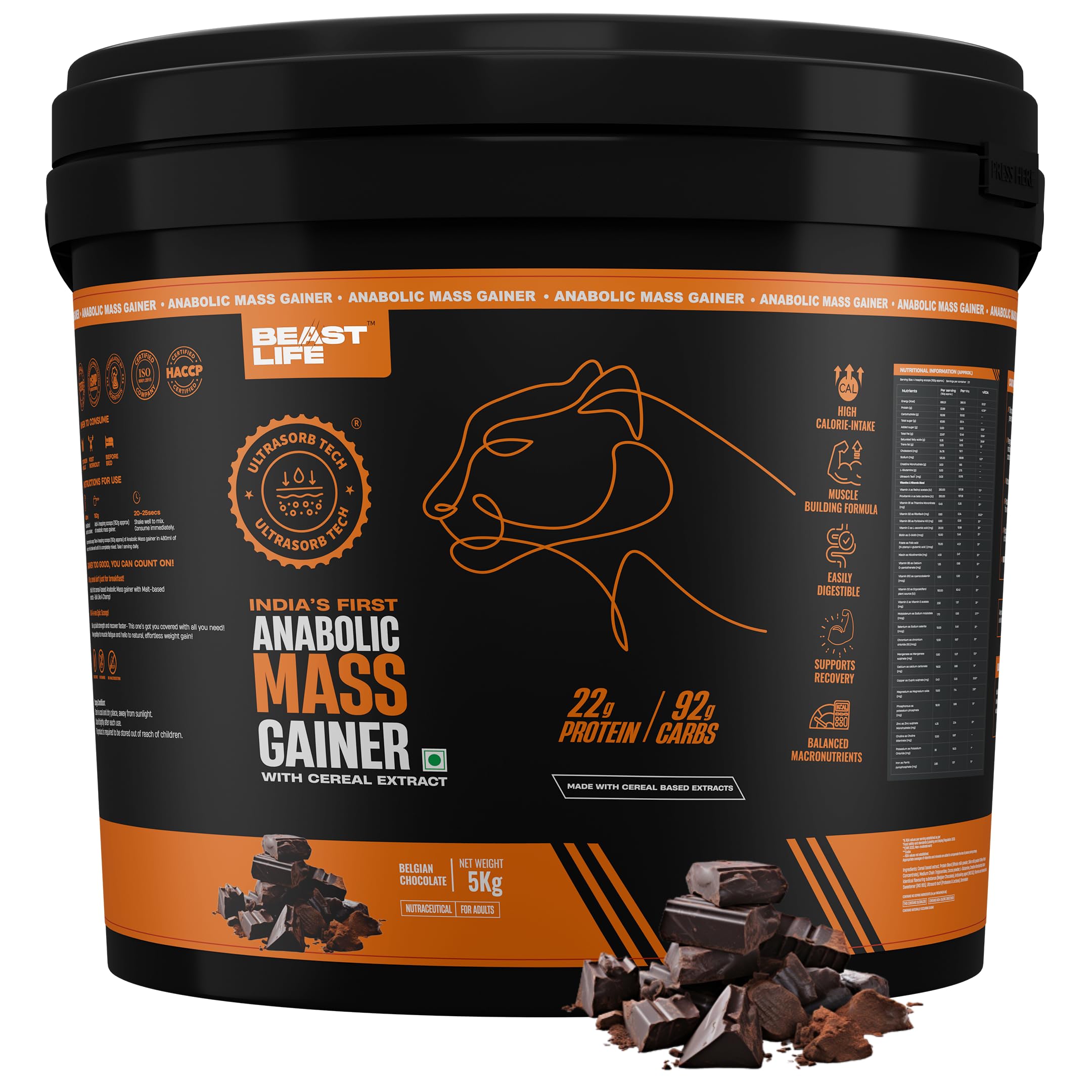 BeastLife High Protein Mass/Weight Gainer | 2.5 KG | Belgian Chocolate | NABL LAB Tested | For Muscle Gain & Fast Growth | Cereal-Based Formula, No Maltodextrin | India's #1 Cereal Based Bulk Gainer — Amazon image 13