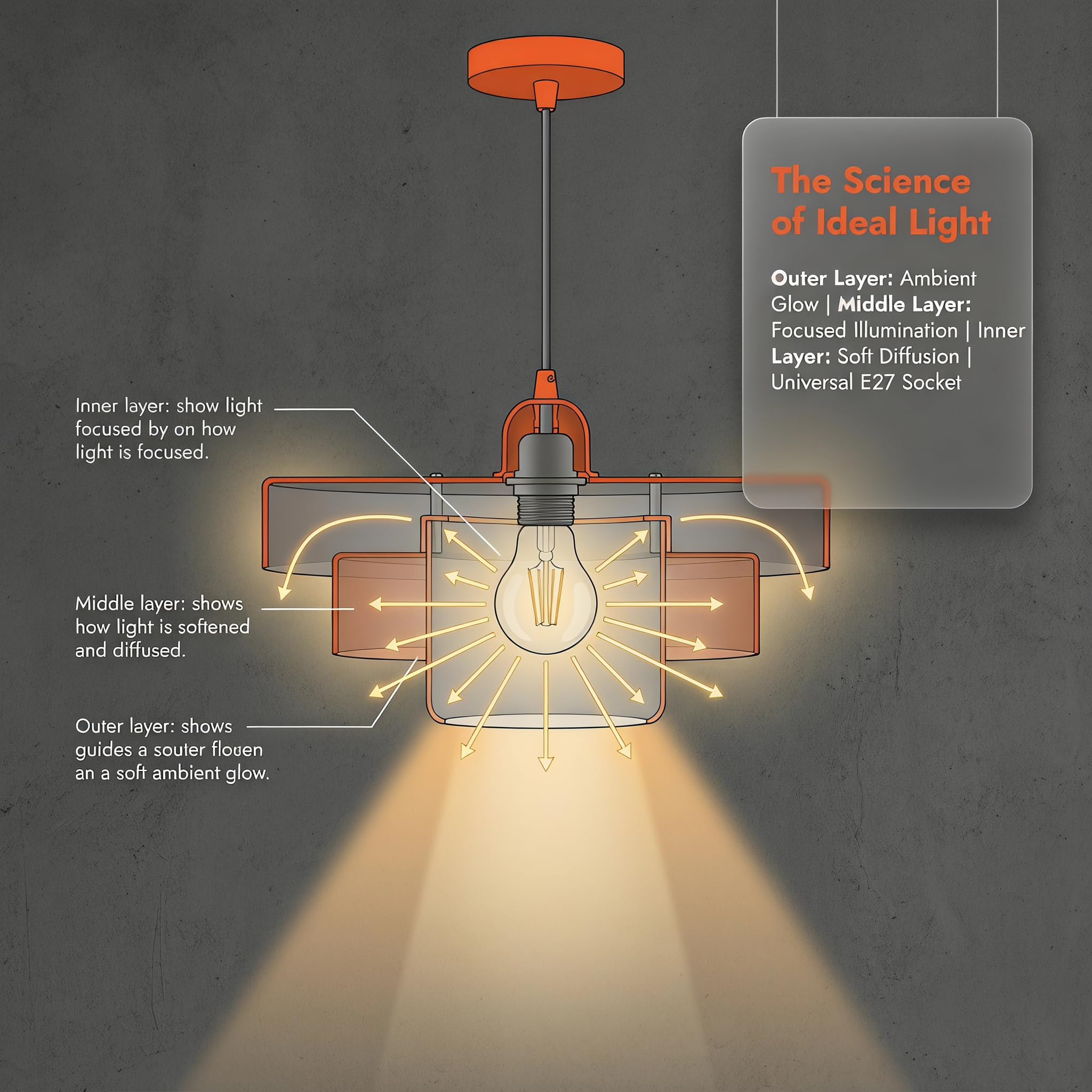 BARCELONA LED Suspension Macarron E27 Bauhaus Orange Ø35 Cm