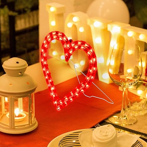 Miniatura 2 de LAMPHOME Decoración de silueta de ventana para el día de San Valentín con corazón rojo iluminado de 12.7"