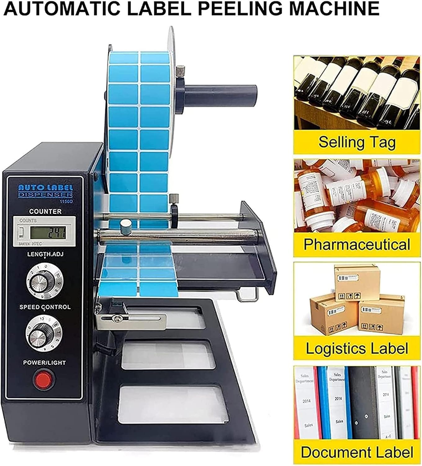 Automatic Label Peeling Machine | Intelligent Induction Separator | 1-8m/min Portable Label Separator | Width: 5-140mm | 0-999999 Automatic Count for Pharmacy, Factory, Logistics