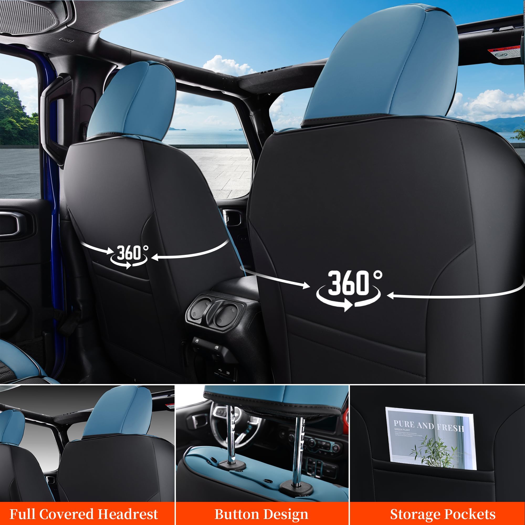 Coverado Wrangler JK Seat Covers 4 Door for Jeep Waterproof Leather Car Seat Cover for Jeep Wrangler Vehicle — view 3