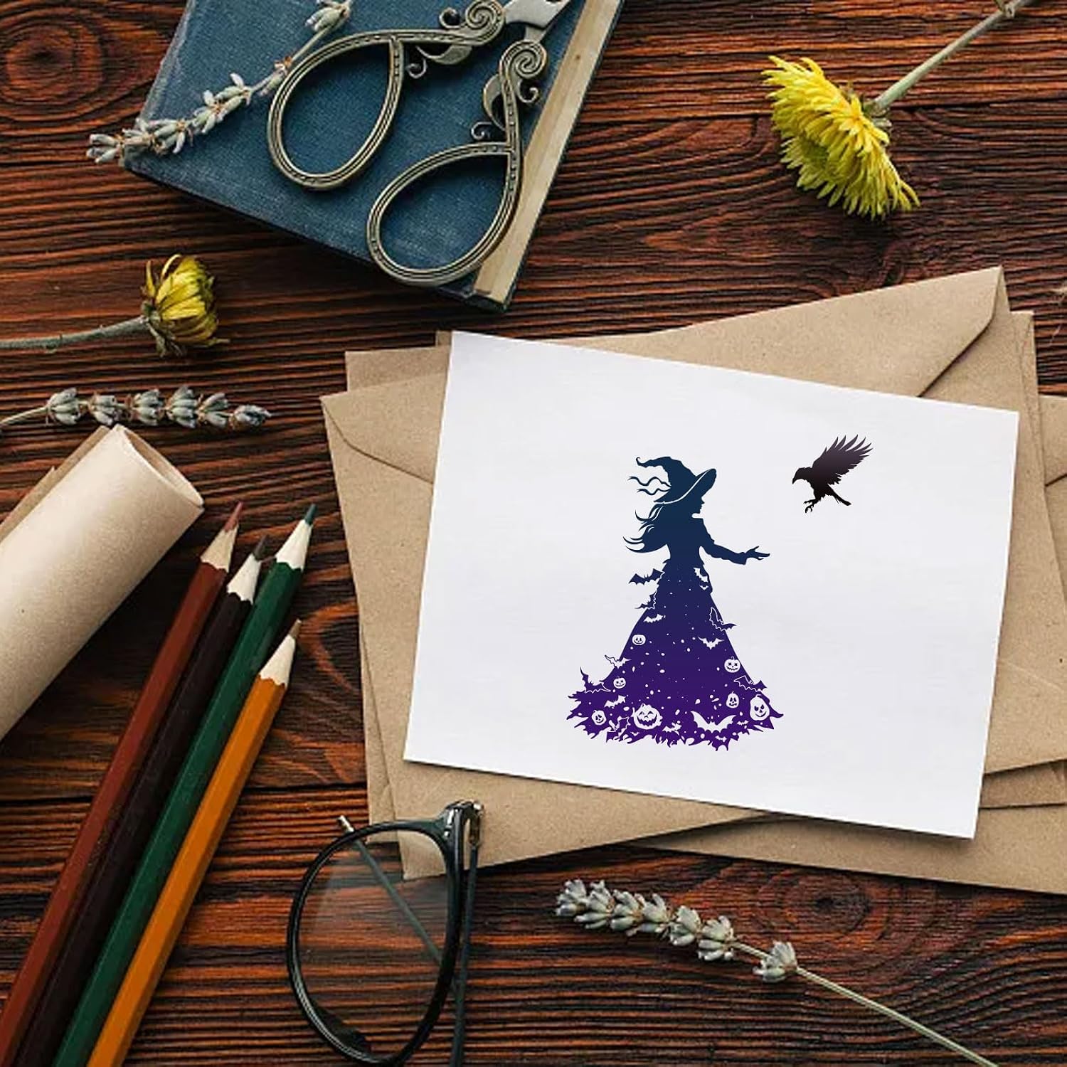 CRASPIRE Witch Silicone Clear Rubber Stamps Halloween Themed Pumpkin Spooky Reusable Silicone Transparent Seals for Cards Making DIY Scrapbooking Journal Photo Album Decorative Decor image 5