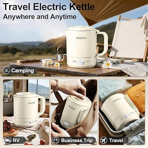 Miniatura 5 de Stariver Hervidor de viaje portátil, hervidor eléctrico pequeño de 20.3 fl oz con mango plegable, caldera de agua plegable de acero inoxidable de