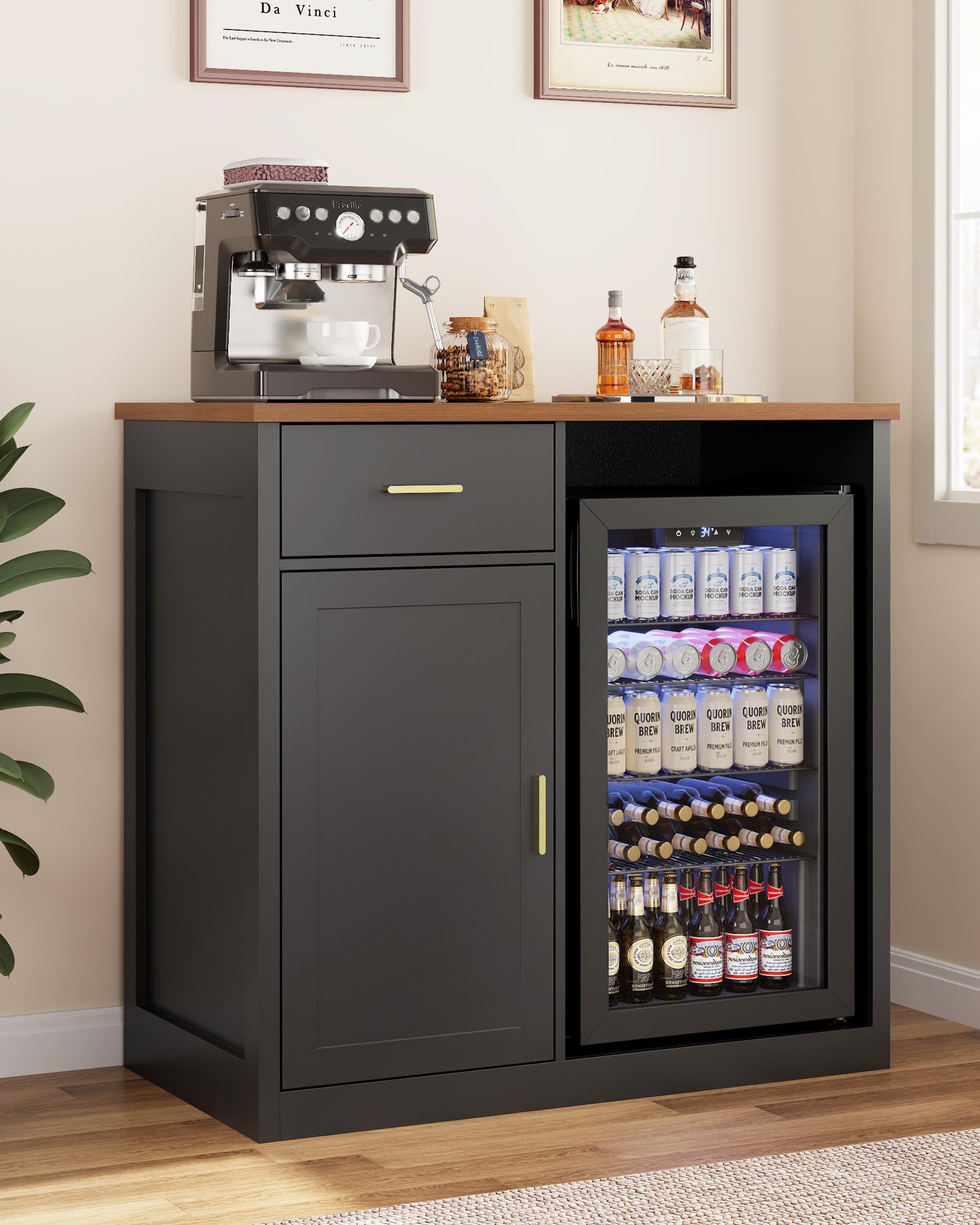 Mini Fridge Cabinet, Coffee Bar Cabinet with Fridge Space (Not Included)