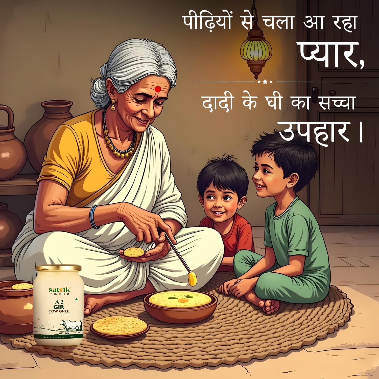 Satvik Pure Ghee Ghee A2 Gir mucca 1 litro Churned dal metodo vedico Bilona | Bilona Ghee | A2 mucca Desi Ghee 1 litro