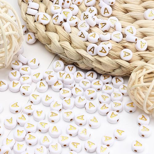 Miniatura 4 de 100 cuentas de letras redondas blancas de 0.157 x 0.276 pulgadas (0.157 x 0.276 in), cuentas de letras A para hacer joyas, pulseras, collares,