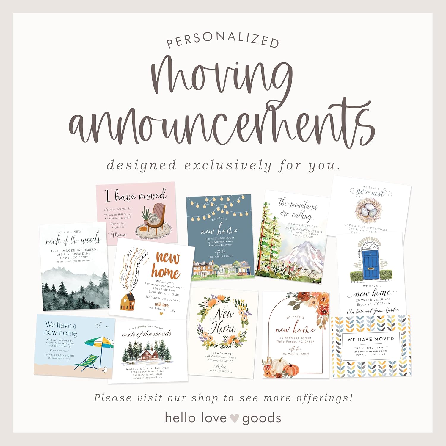 Blue Butterfly New Home Moving Announcement Cards, Flat 4.25x5.5 Personalized Address Cards with Envelopes
