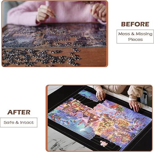 Miniatura 4 de Lavievert Tapete de rompecabezas de 1500 piezas enrollable con diseño único de línea auxiliar, tablero de rompecabezas portátil para adultos,