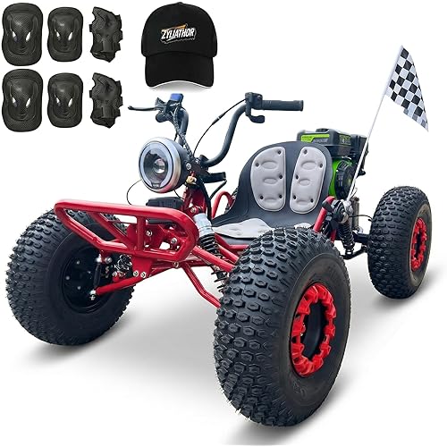 Zyliathor 212cc 4-Stroke Off Road Go Kart, Gas Powered CVT Belt + 420 Chain, F/N/R, Electric & Pull Start, AT19x7-8 Tires, 4-Wheel Independent Suspension, 600 lb（Red）