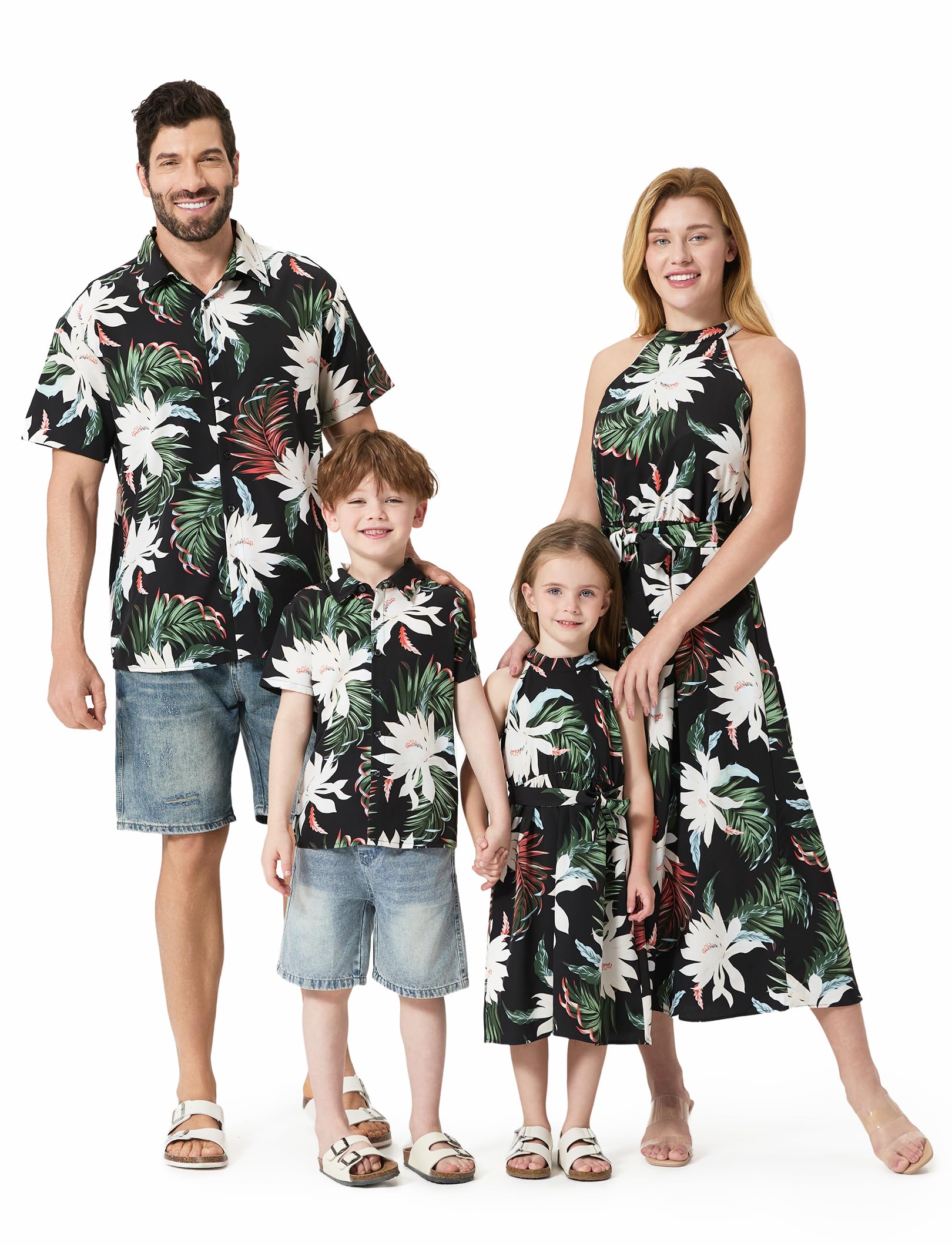 PATPAT Family Hawaiian Matching Outfits Mommy and Me Outfits Caribbean Vacation Summer Tropical Halter Sundresses and Shirts