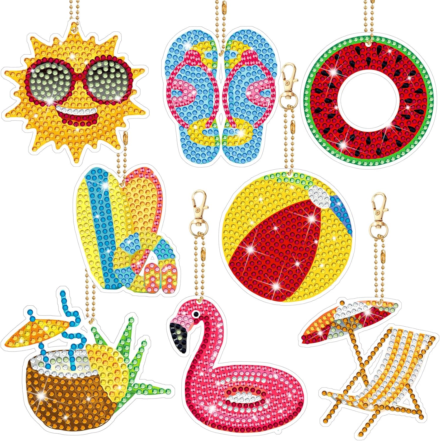 MTLEE 8 Pcs Double Side Diamond Painting Keychains Summer