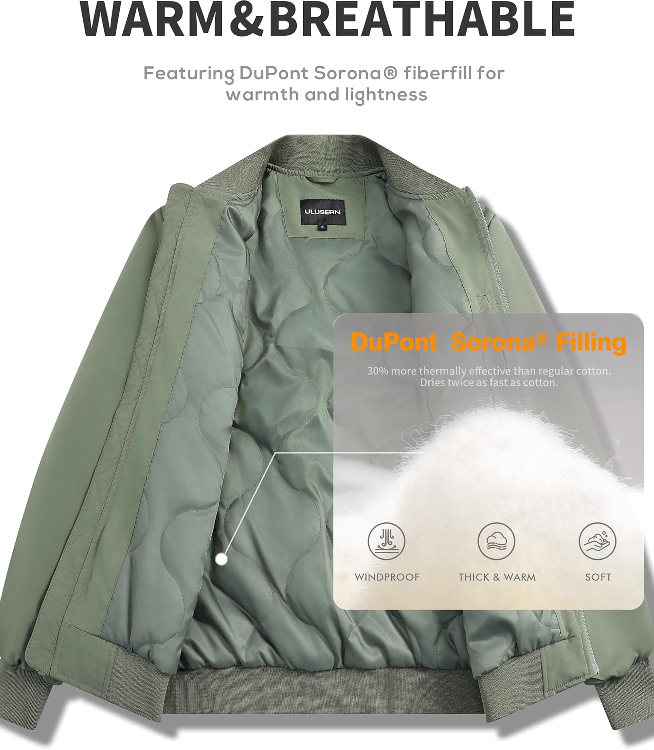 ULUSERN Men's Jackets-Bomber Jacket Fall Winter Warm Windbreaker Full Zip Casual Padded Coats - Image 3