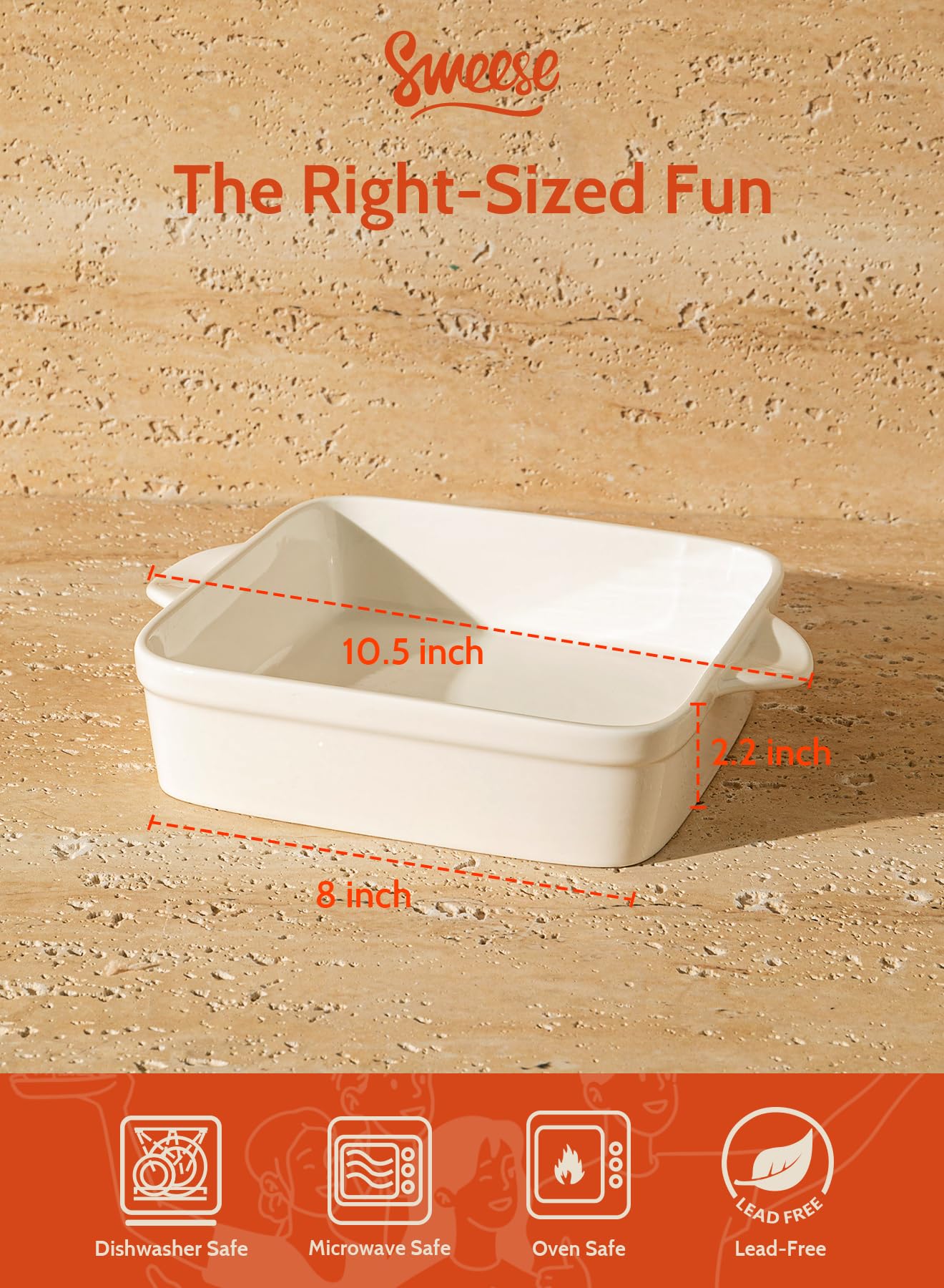 Snapklik.com : Sweese 8x8 Inch Square Porcelain Baking Dish