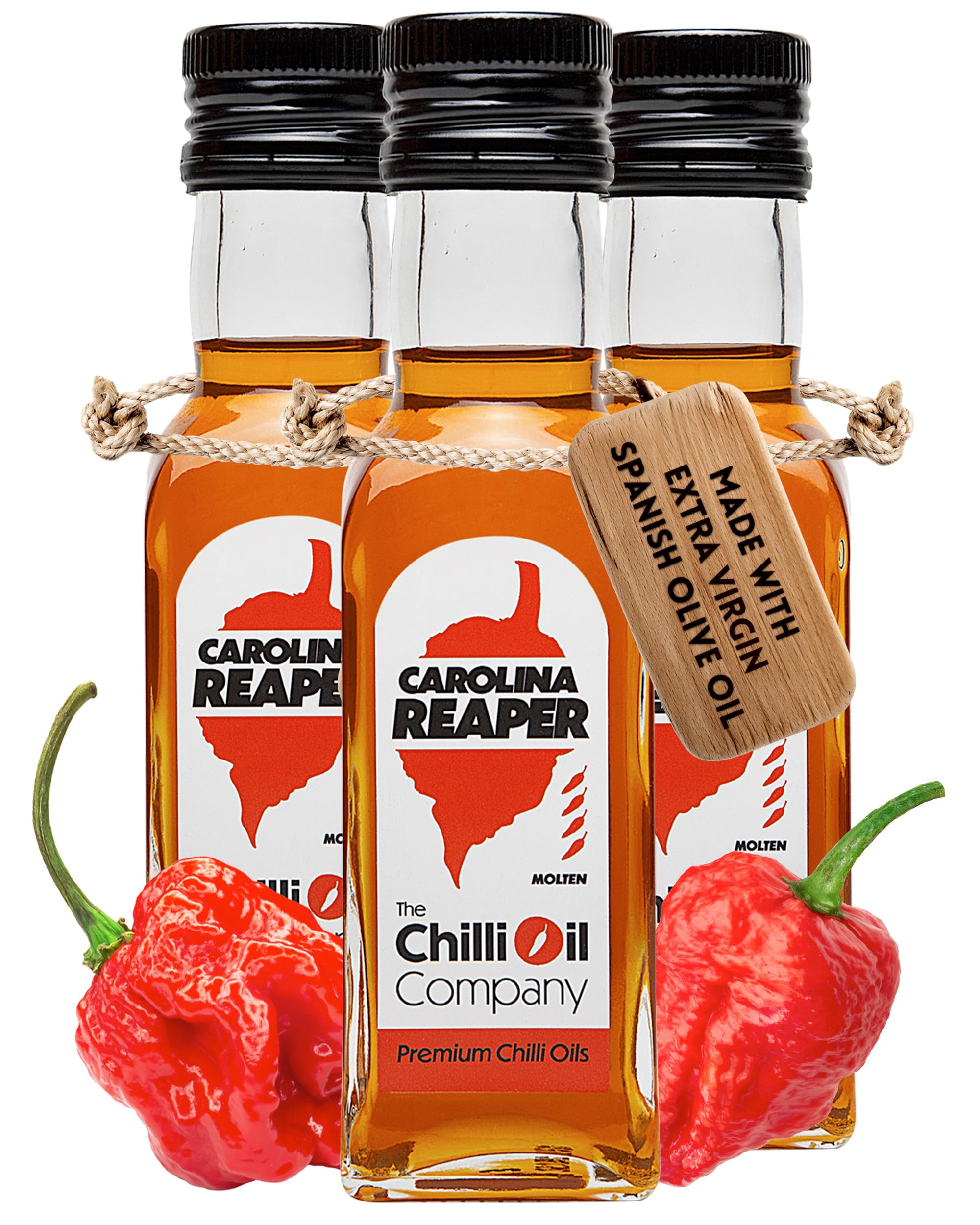 Carolina Reaper Chilli, 125ml - Extra Hot Sauce with Spanish Extra Virgin Olive Oil - No Additive Spicy Seasoning for Cooking by The Chilli Oil Company, 3-Pack