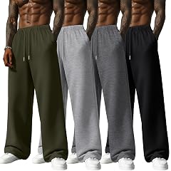 Neer 4 Pack Mens Lightweight Sweatpants Athletic Wide Leg Drawstring Open Bottom Pants Baggy Joggers Lounge with Pockets