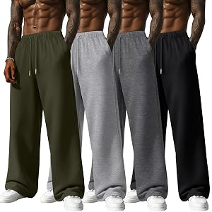 Neer 4 Pack Mens Lightweight Sweatpants Athletic Wide Leg Drawstring Open Bottom Pants Baggy Joggers Lounge with Pockets