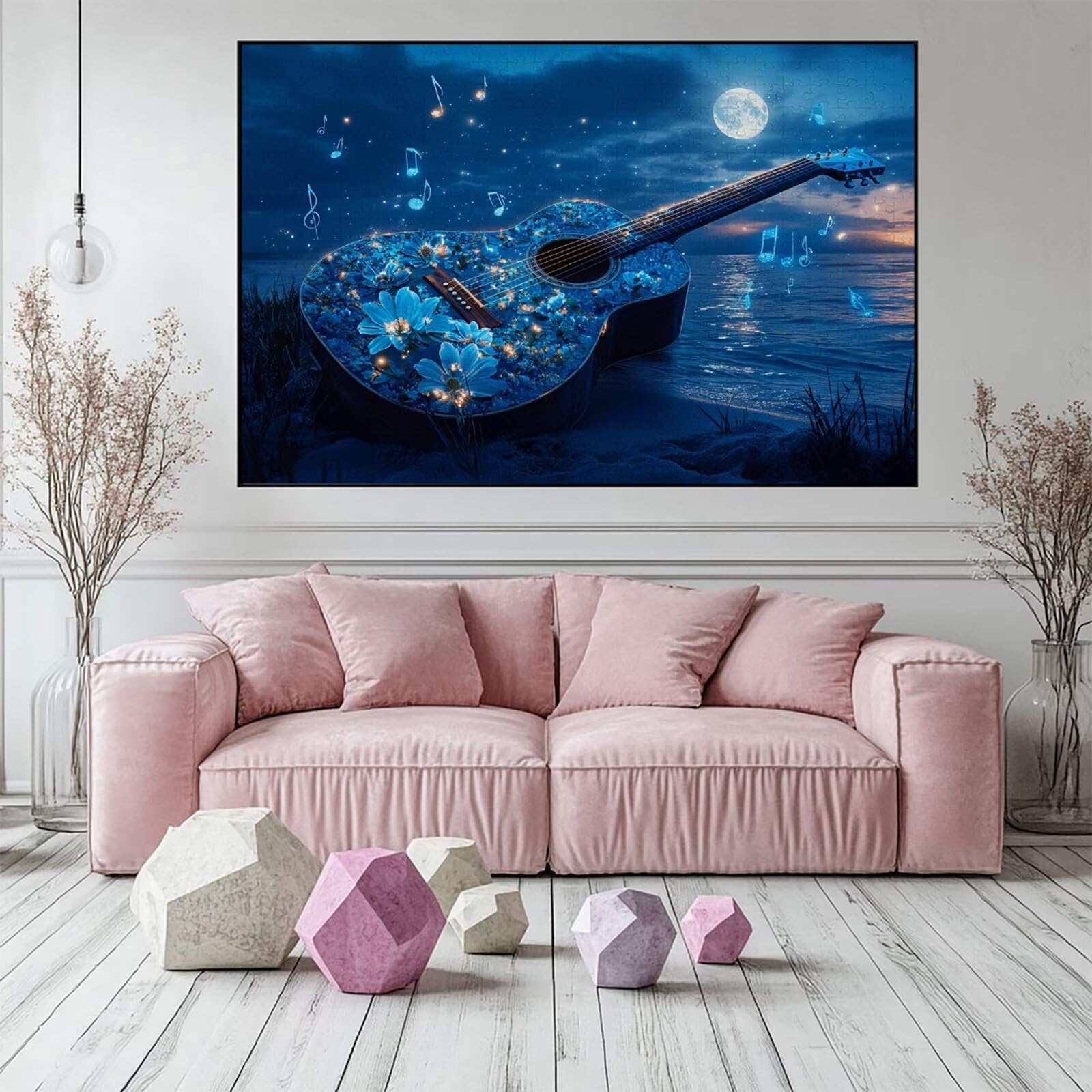 Puzzle 2000 elementów gitara dla dorosłych księżyc 100 x 70 cm unikalne rzemiosło klasyczne 3D drewniana układanka do rodzinnych gier aktywnych, układanka do samodzielnego wykonania nawet do dekoracji