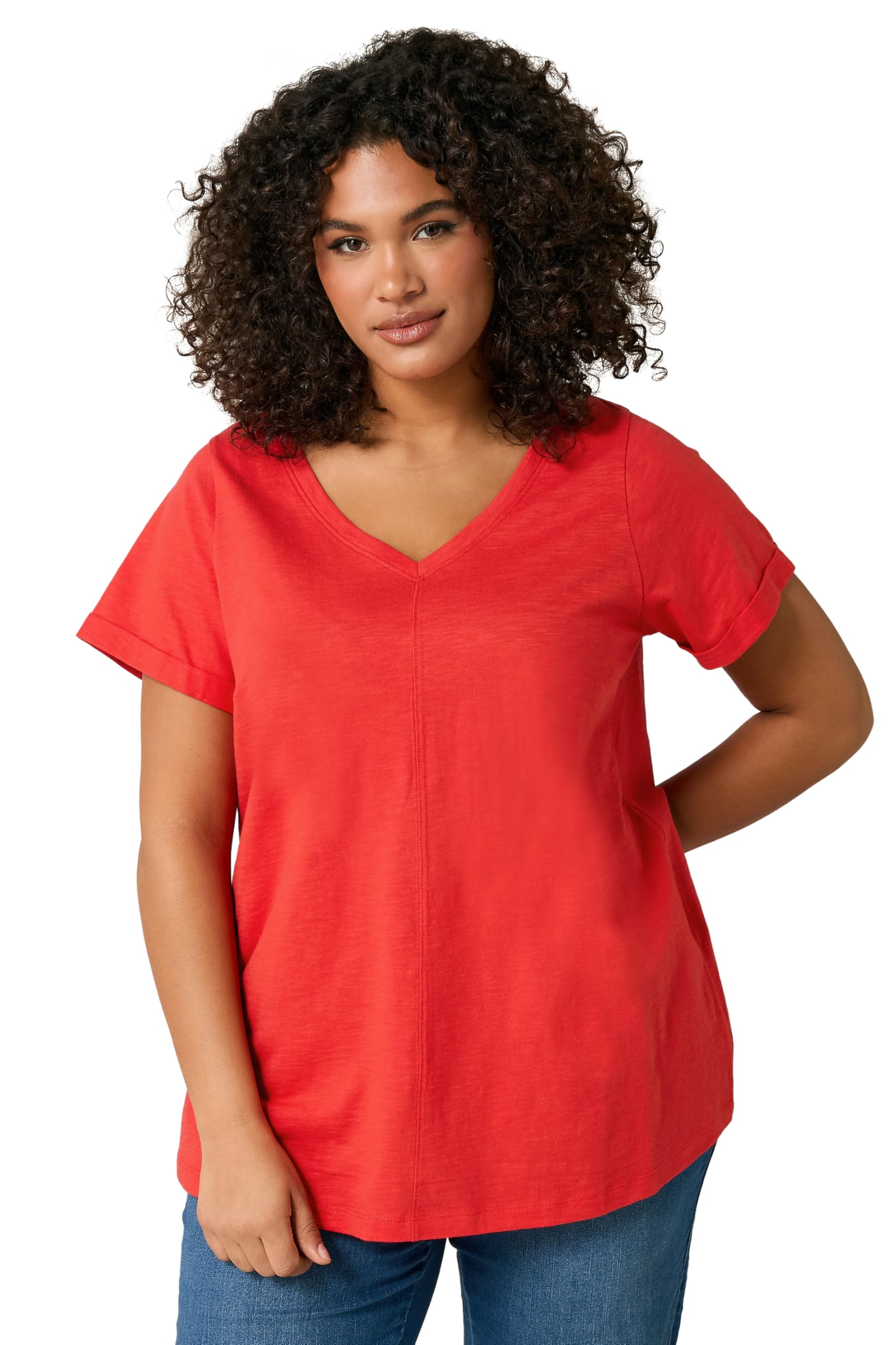 Evans V-Neck Short Sleeve T-Shirt - Red - Women's - Size 18