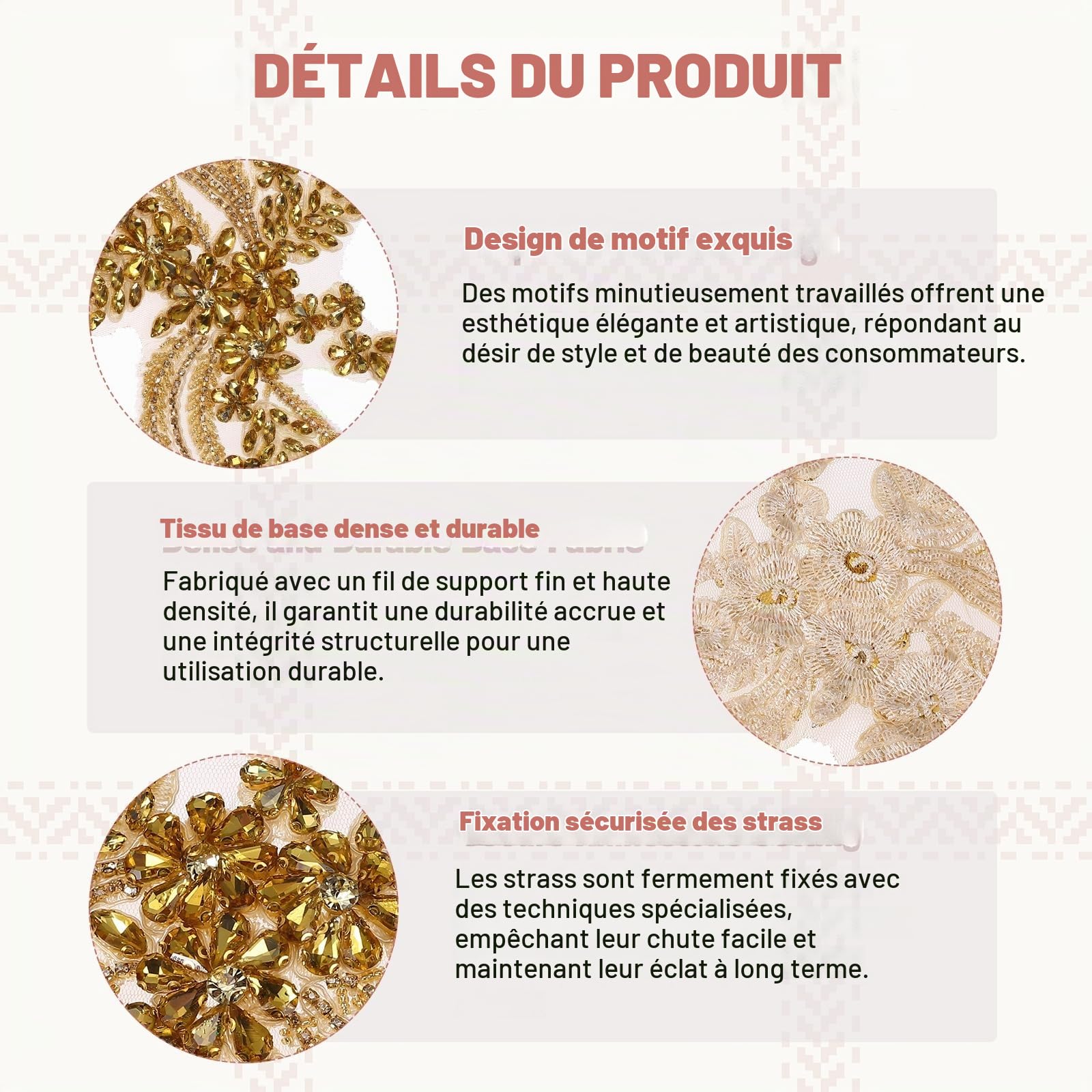 QUARKZMAN 2 Pack Appliques En Strass, 26.5x18 cm Patches En Dentelle Dorée À Coudre Appliques En Strass Perles Sequins Pour Couture Robes Décoration De Mariage Soirée Robe De Soirée