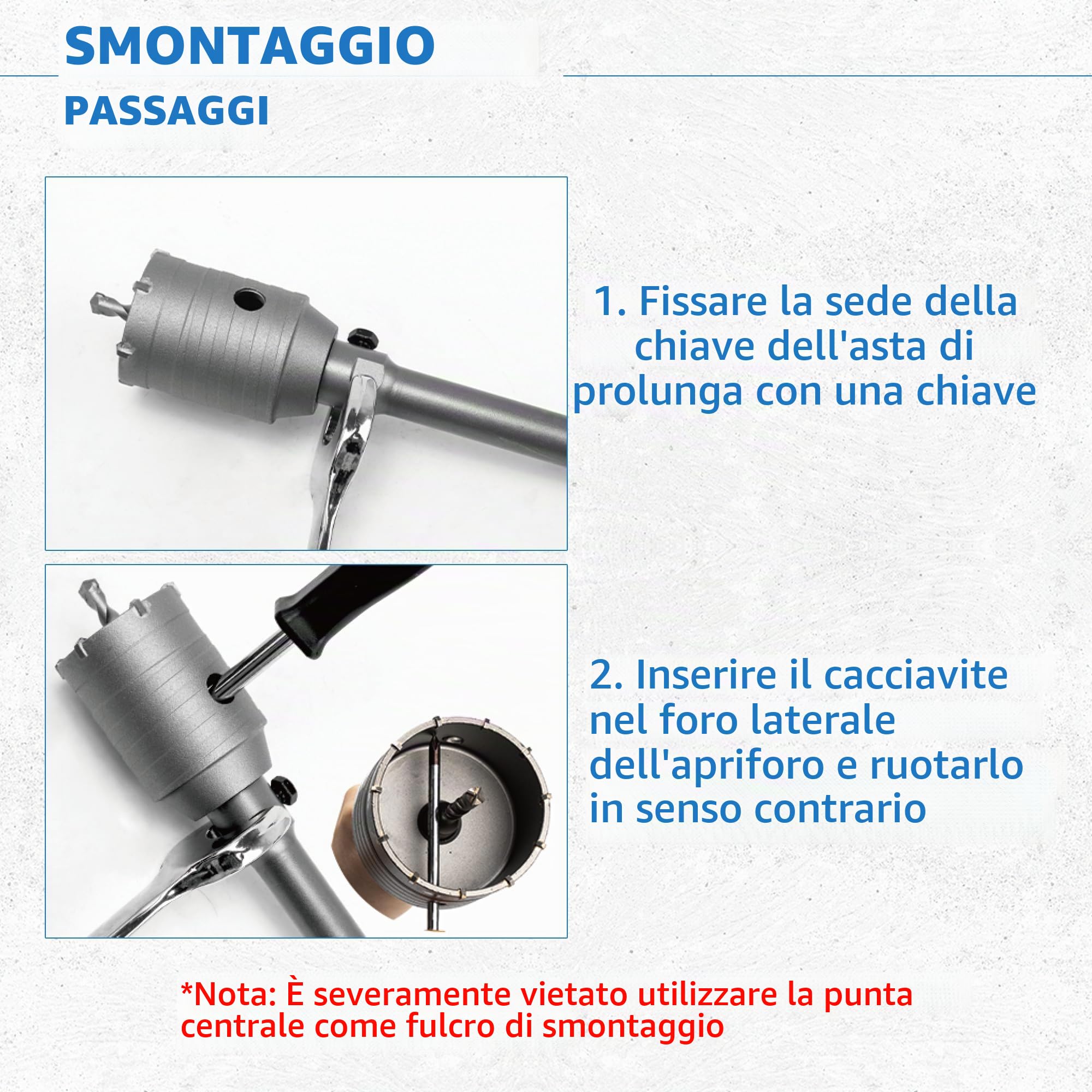 Set di 5 Carotatrice a Tazza Muro per Cemento SDS PLUS Set Seghe a Tazza Trapano Per Mattoni 30/40/50 mm con Impugnatura Rotonda da 350mm e Punte di Centraggio da 110mm per Muratura e Calcestruzzo