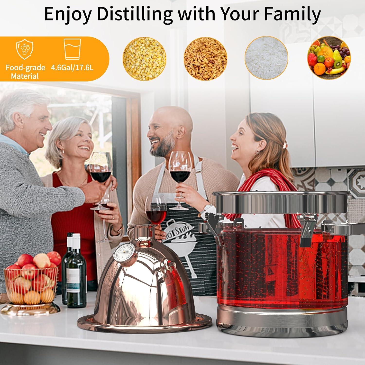 HOOLOO 4.6Gal/17.6L Alcohol Distiller,Moonshine Still Kit with Copper Distilling Column,Home Brewing Distillery Kit for Diy Whiskey Making Kit