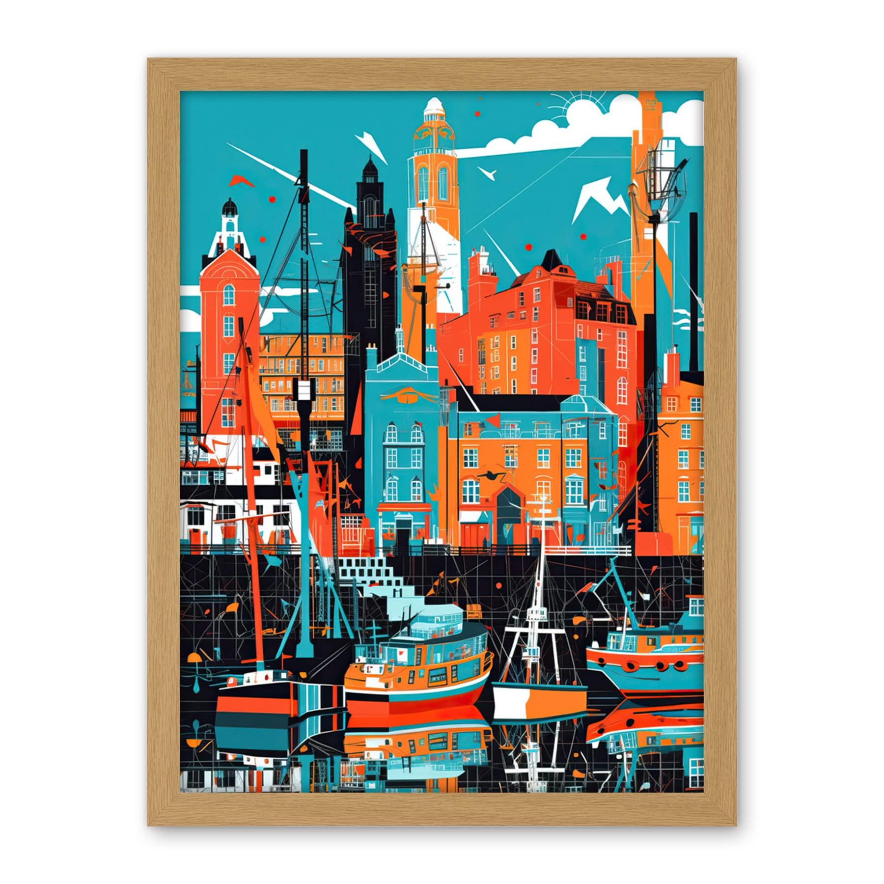 Artery8 Liverpool Royal Albert Dock Waterfront Cityscape Artwork Framed Wall Art Print 18X24 Inch
