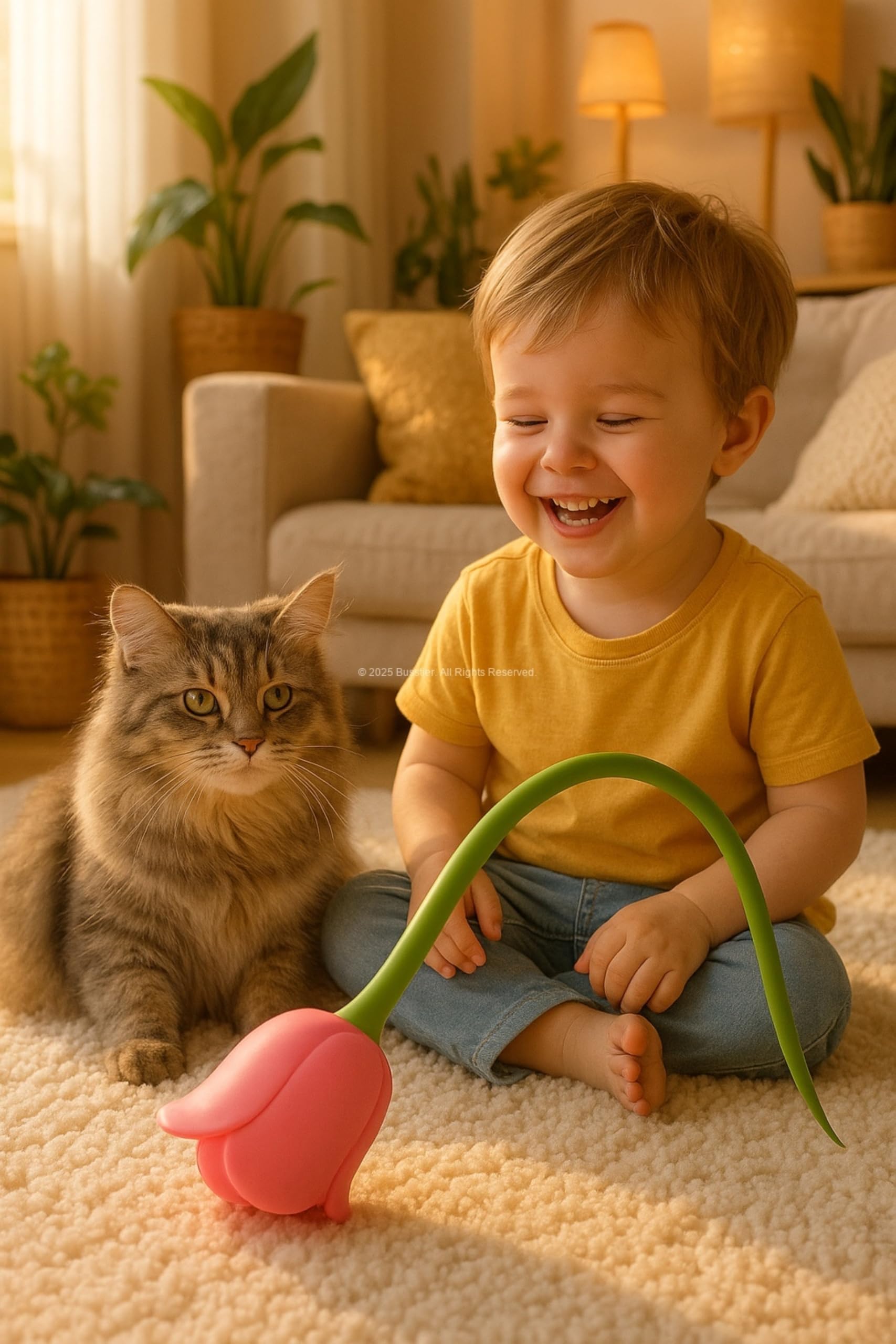 Busstier Akıllı İnteraktif Kedi Oyuncağı, Lale Şeklinde USB Şarjlı Otomatik Hareket Eden Silikon Saplı Eğlenceli Oyun Cihazı, Kediler İçin Evde Egzersiz ve Eğitim Amaçlı