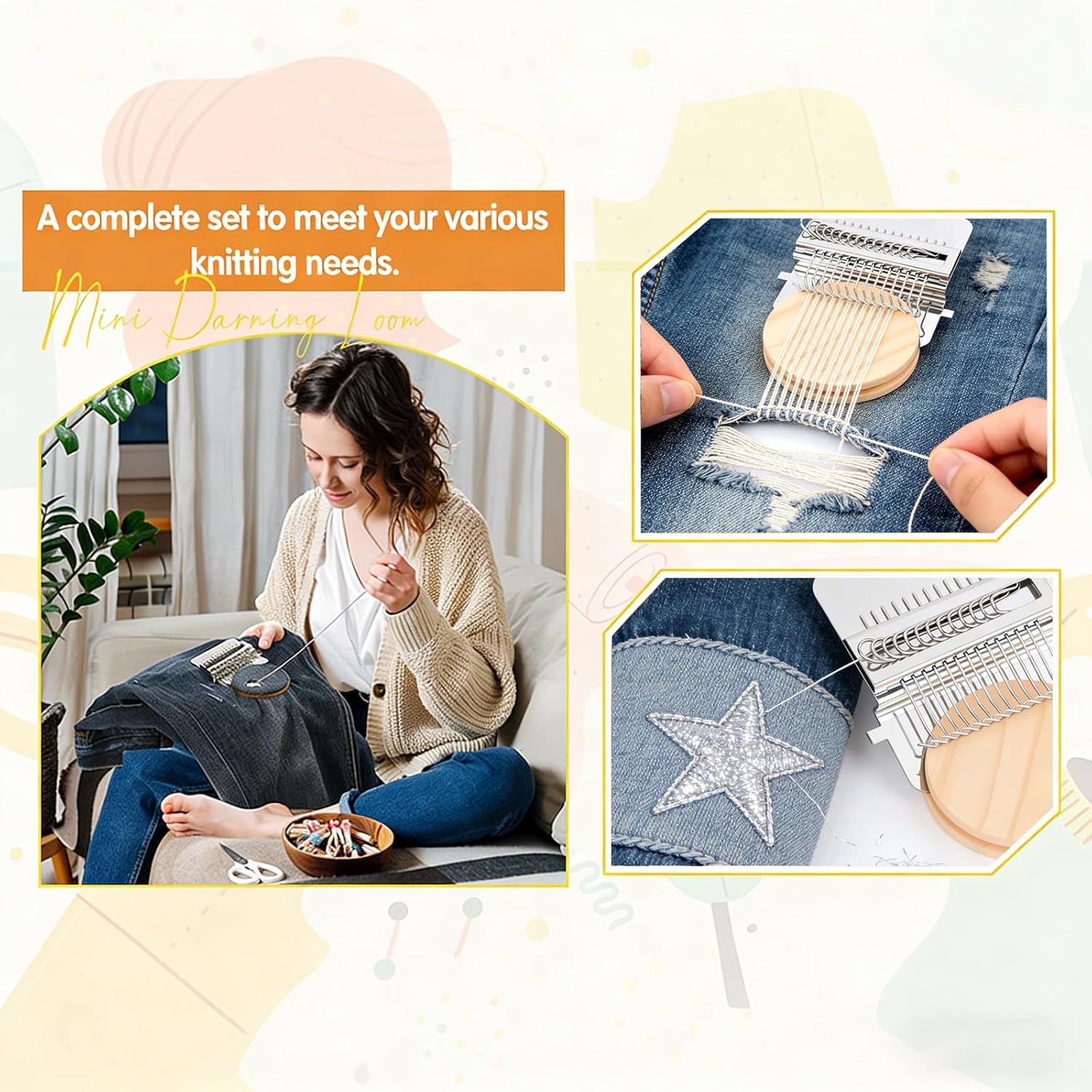 Knit Patch Kit,Patchmaker 2.0 Kit,Darning Loom,Mini Portable Patch Knitpatch, Patchwork Weaving Tool Set for Quickly Sewing Repair, Sewing,Knitting Kits for Beginners Repair Jeans, Socks(28Hooks)