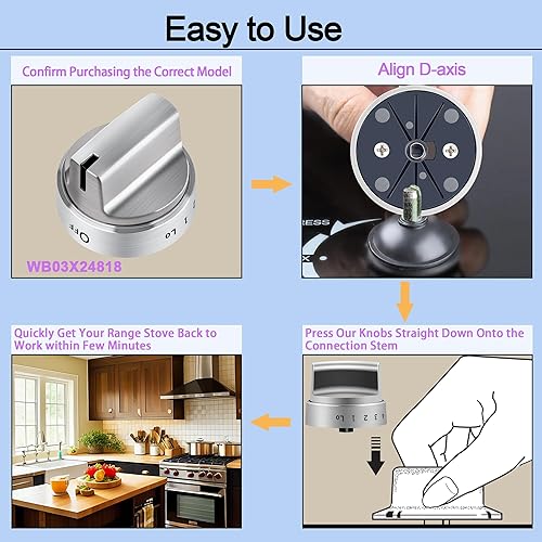Miniatura 5 de WB03X24818 - Pomos para estufa de gas con aspecto de acero inoxidable, pomos de control de quemador de cocina de plástico, compatibles con perilla