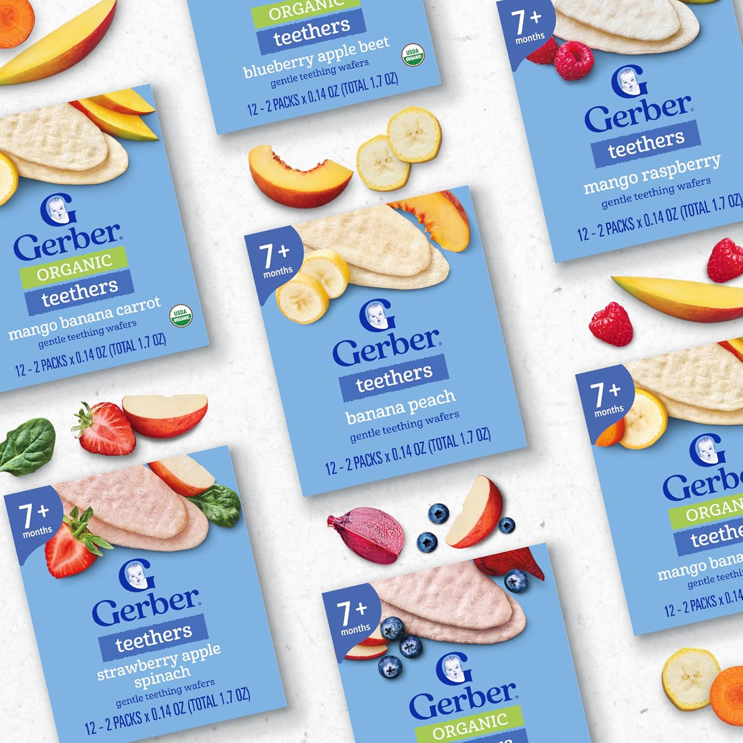 Gerber Teethers, Blueberry Apple Beet Organic Teething Wafers, Baby Teething Snacks, 6PK