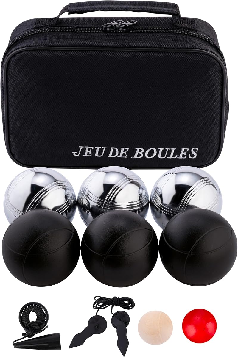 Engelhart Boule Kugeln 6-Teiliges Metall Set Mit Tasche, Schwarz/Silber