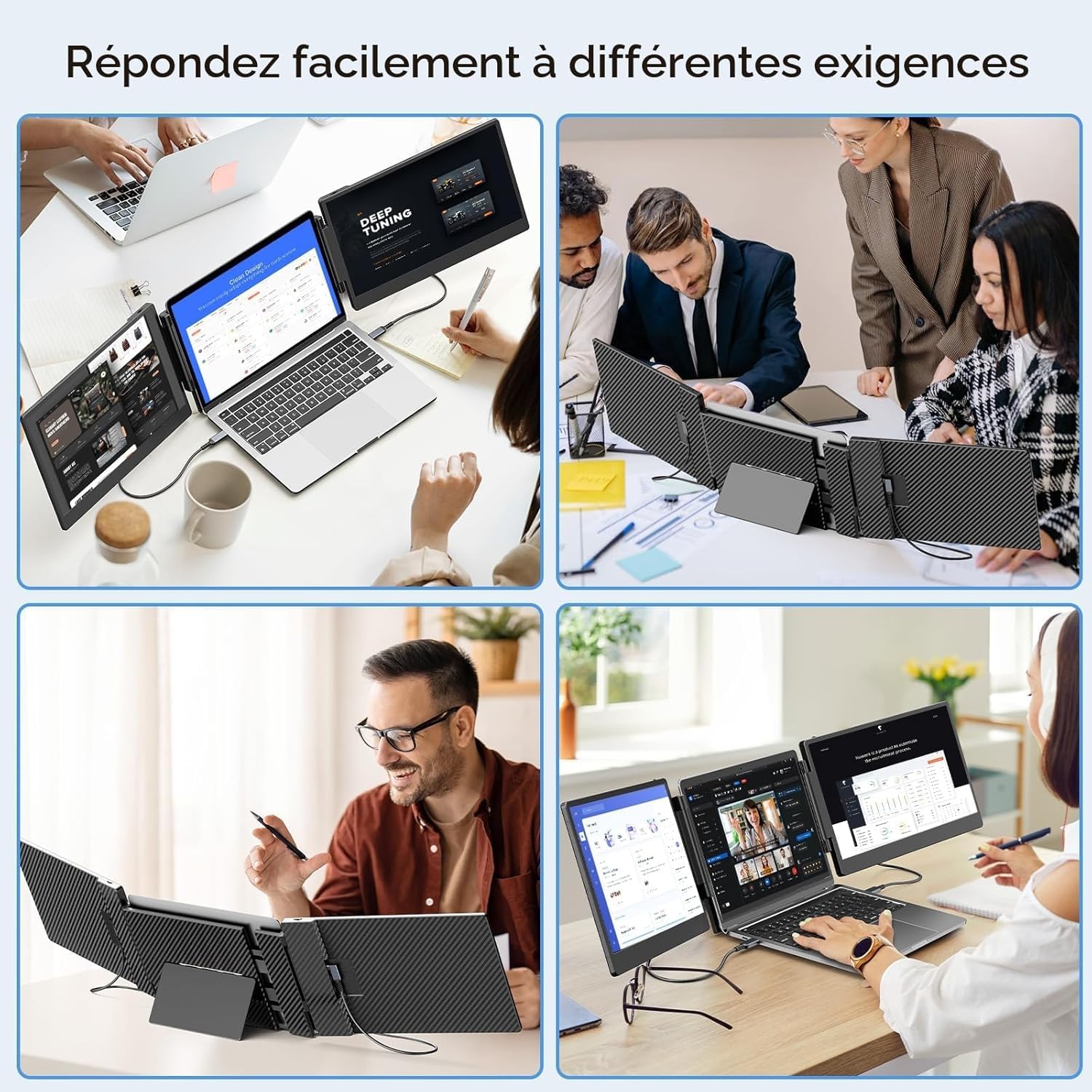 Extension d'écran pour Ordinateur Portable,14" 1080P Triple Moniteur Portable, Plug & Play Extension de Moniteur, pour Win/Dex/Android/Mac