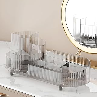Makeup Brush Holder - Space-Saving 360° Rotatable Acrylic Organizer with Separate Sections for Beauty Products and Essentials | Perfect for Any Vanity Space