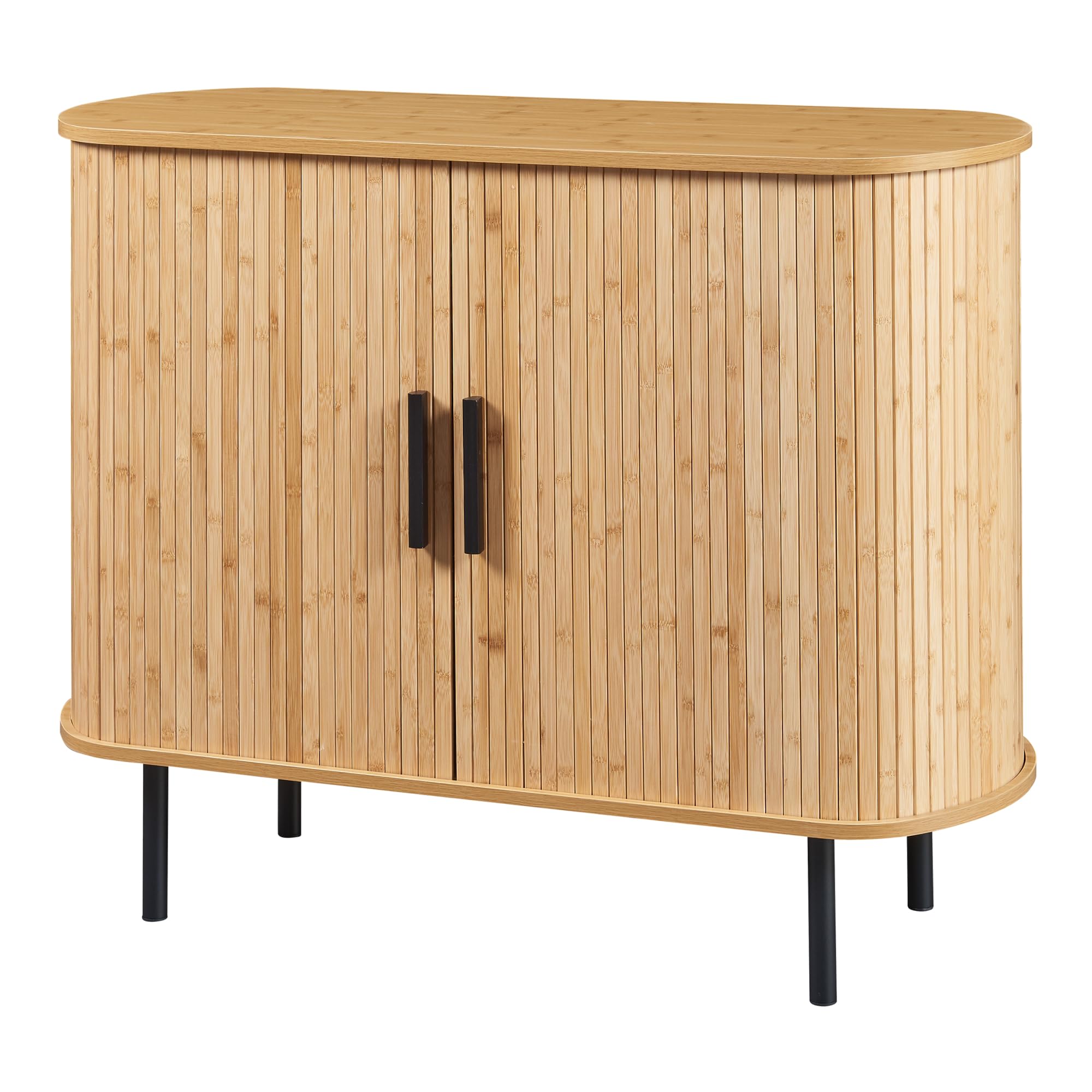 [en.casa] Buffet avec Portes Coulissantes Armoire d'Appoint Meuble Bas Placard Vaisselier Commode avec 8 Compartiments pour Salon Chambre Bureau Entrée MDF Bambou Métal 100 x 40 x 80 cm Naturel Noir