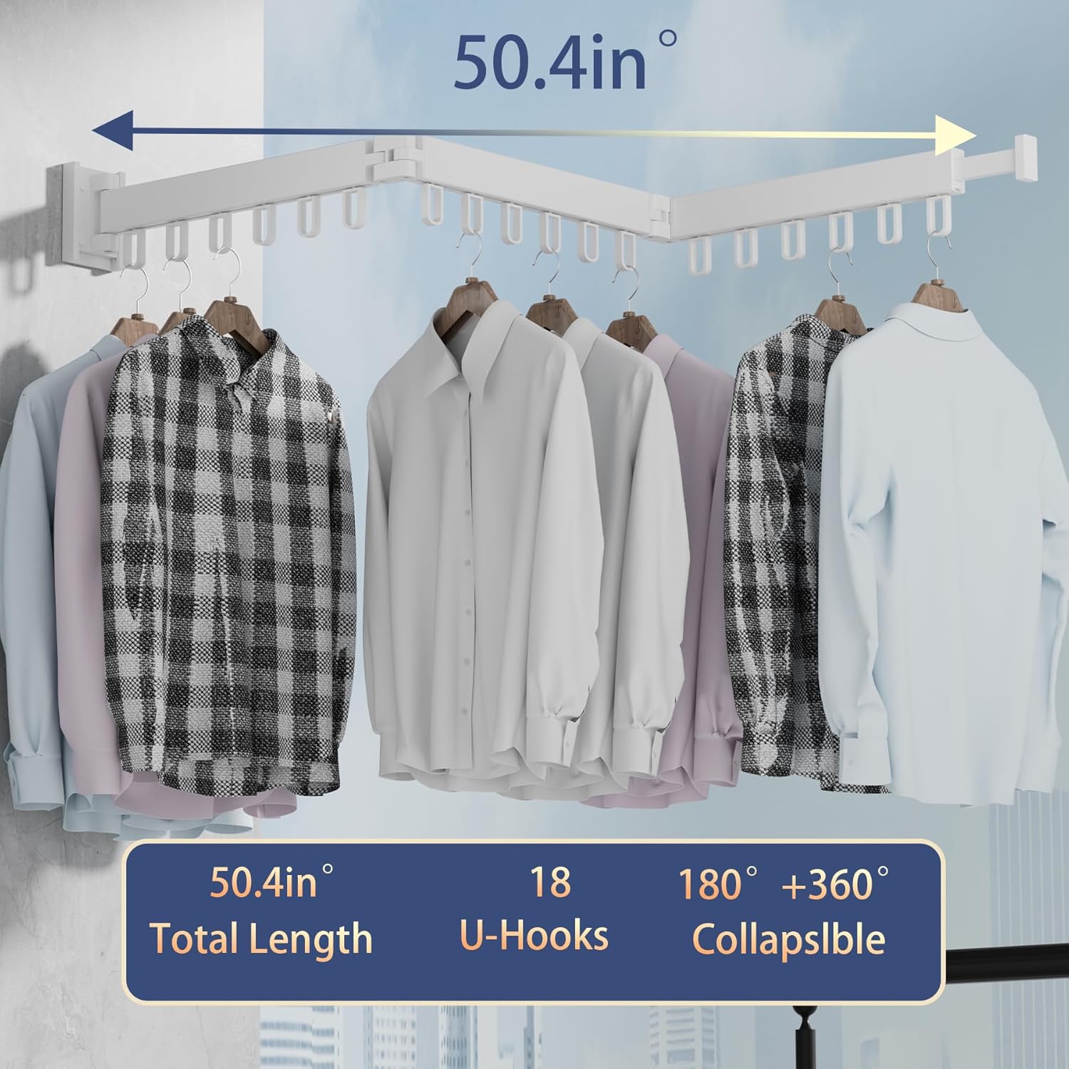 Clothes Drying Rack, Retractable and Foldable Laundry Drying Rack Wall Mount for Indoor, Space Saver Clothes Hanging Rack for Laundry Room, Balcony, Closet, Bedroom(Double-Fold), Black