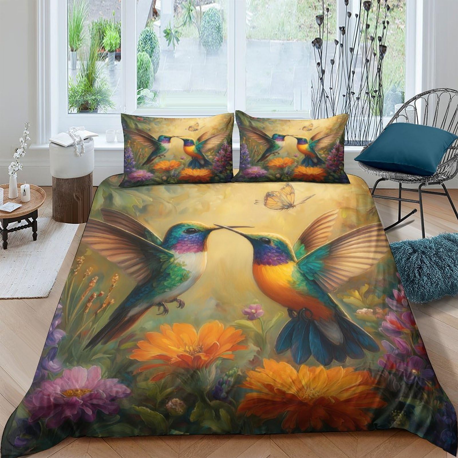 Ctjqhvkz Style-4 3D Printed Hummingbird Floral Fitted Sheet Microfiber Soft Breathable Garden Bird Mattress Cover For Bedroom Decor Single（135X200cm）