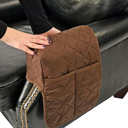 Miniatura 4 de Home-X Funda para reposabrazos izquierdo con 2 bolsillos de almacenamiento, organizador de sofá o sofá biplaza, marrón, 9 ½ pulgadas de largo x 5
