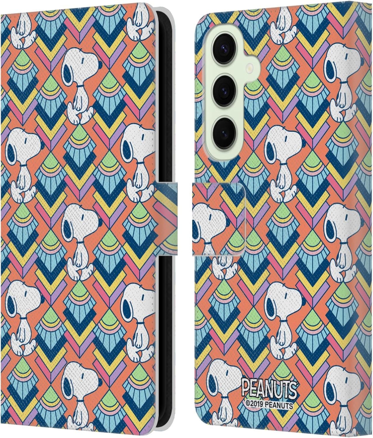 Head Case Designs Officially Licensed Peanuts Orange Pattern Snoopy Deco Dreams Leather Wallet Case Compatible with Samsung Galaxy S25+