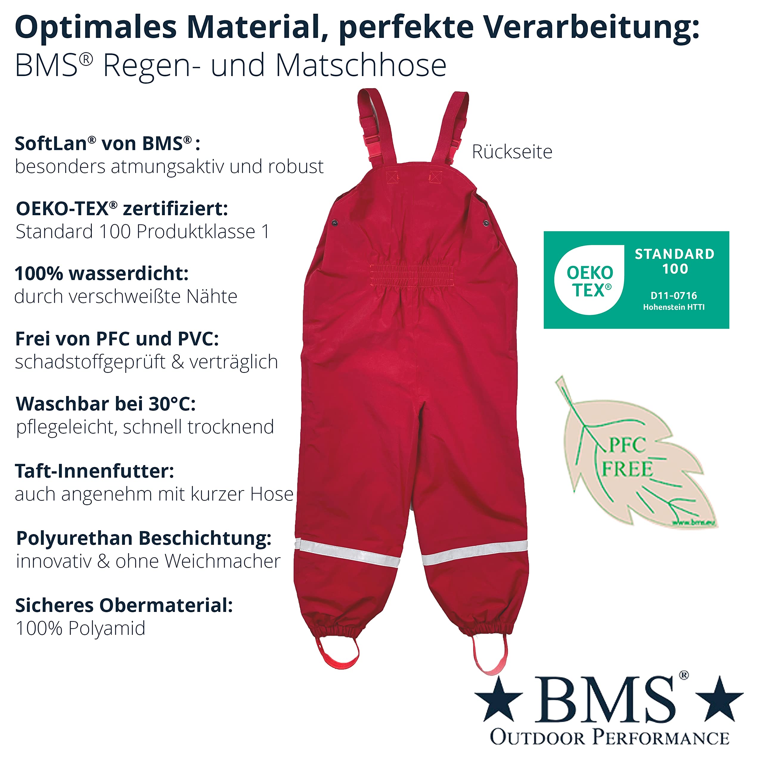 BMS Regenhose - Latzhose - atmungsaktiv - 100% wasserdicht