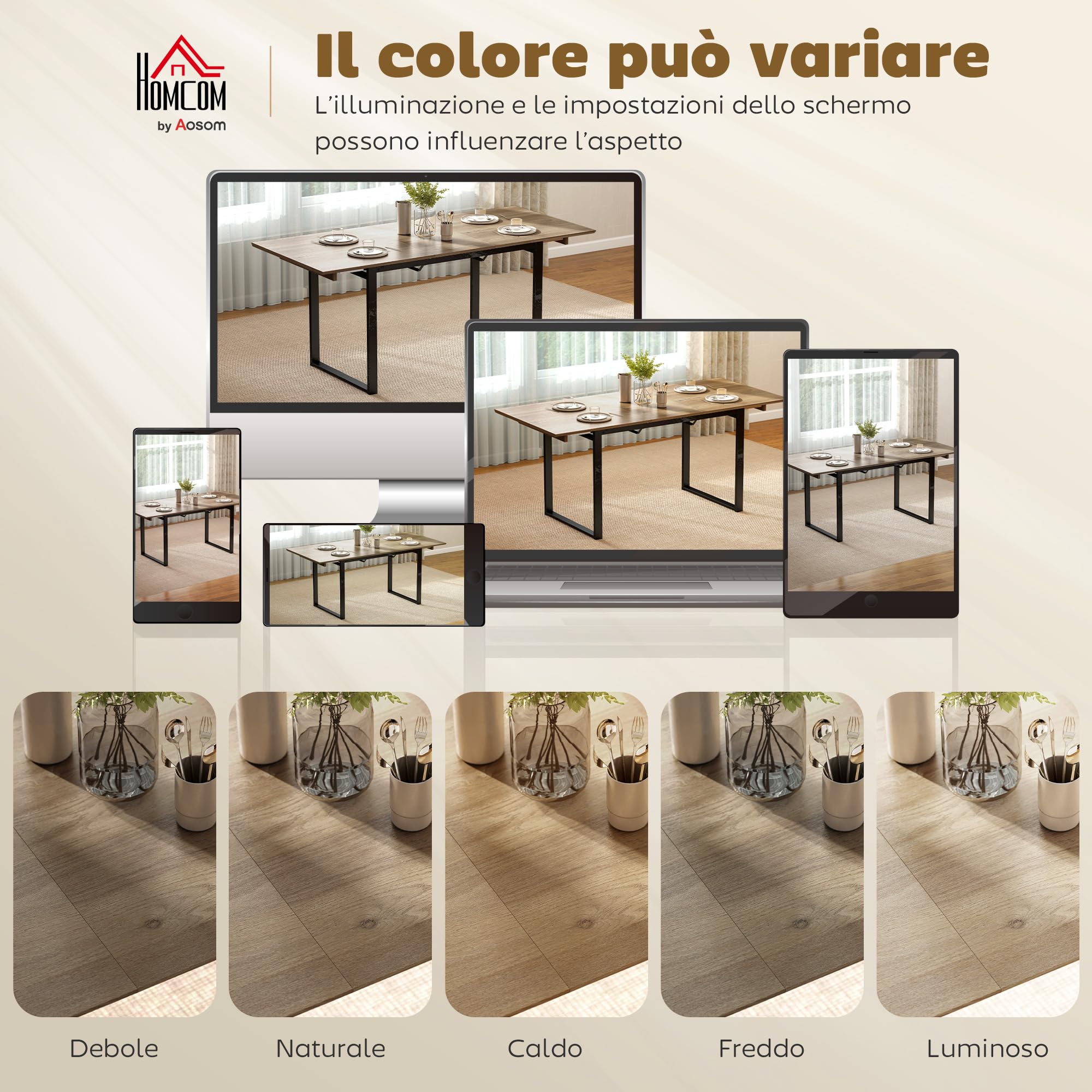 HOMCOM Tavolo da Pranzo Allungabile per 6-8 Persone con Pannelli Rimovibili, 140-180cm Tavolo Allungabile Rettangolare con Base in Acciaio, Stile Industriale, per Sala da Pranzo Soggiorno, Color Legno