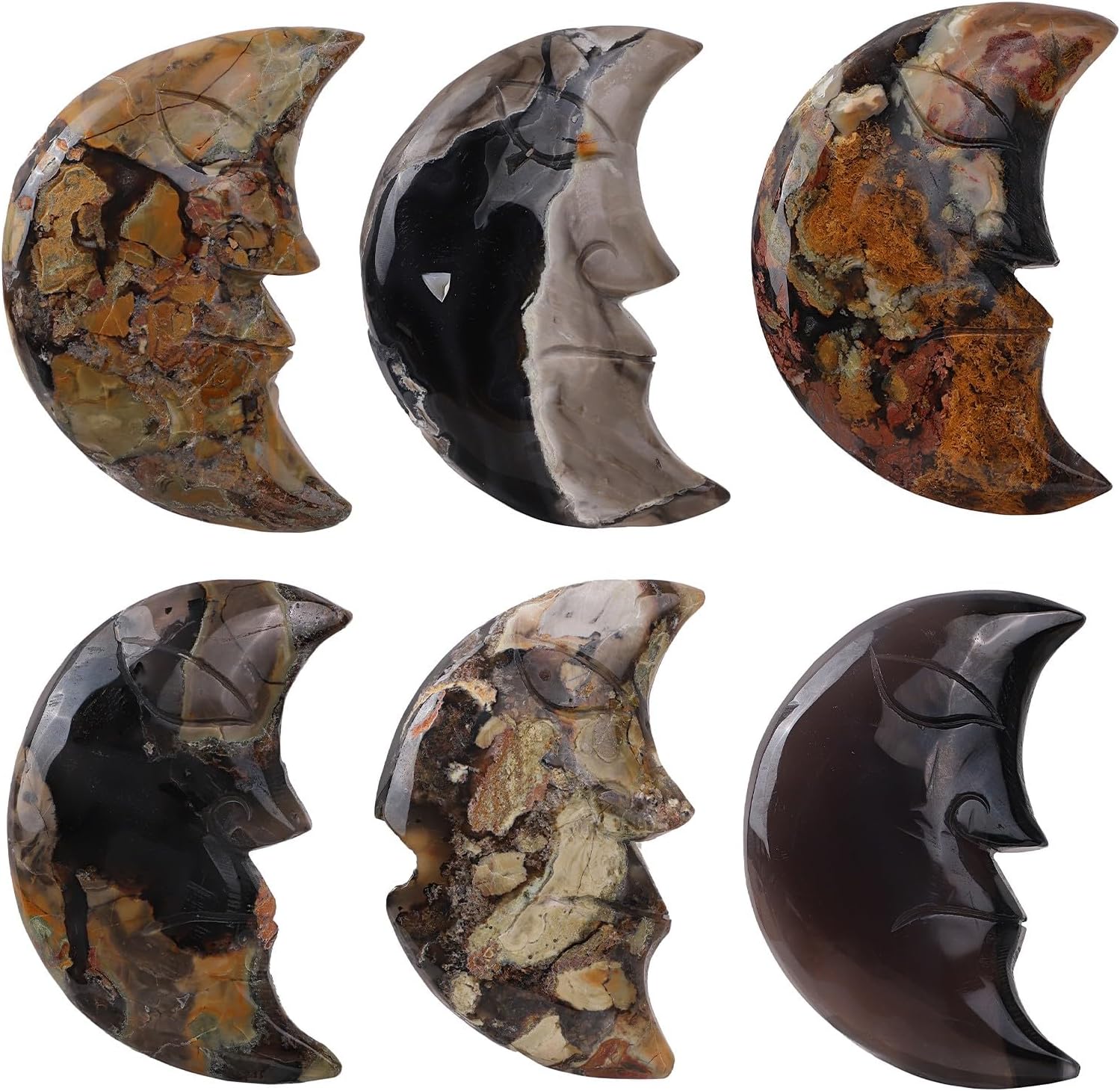 TUMBEELLUWA Moon Shaped Crystal Carving Crescent Moon Face Agate Stone Decor for Shelves Desk, Natural Crystals and Healing Stones for Collectibles, 458-683 g