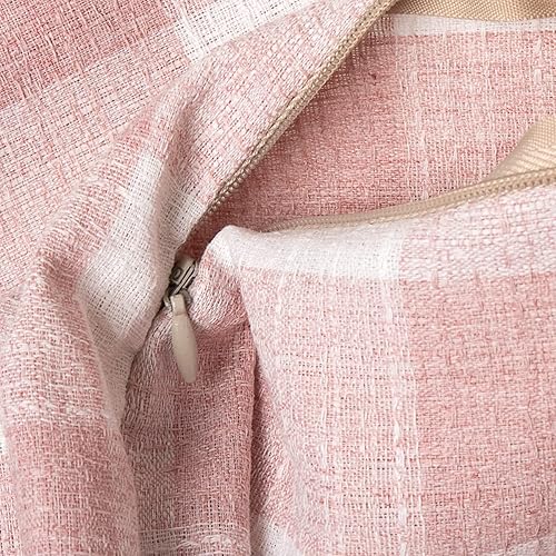 Miniatura 6 de JES&MEDIS Fundas de almohada cuadradas de algodón con patrón a cuadros, 18 x 18 pulgadas, color rosa, juego de 2, sin relleno de almohada