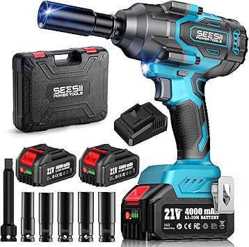 40% off: Seesii 1000N.m (738ft-lbs) Cordless Impact Wrench High Torque, 1/2" Brushless Impact Gun w/Two 4.0Ah Battery, …