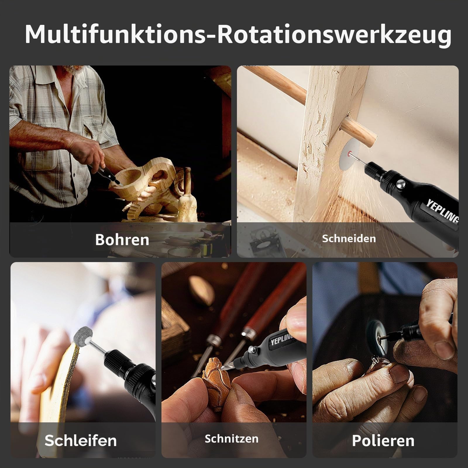 Kabelloses Rotationswerkzeug, 3,7V Li-Ion 15000 U/min Elektrisches DIY Mini Polierset, 72-teiliges Zubehör USB Kabelloses Multifunktionswerkzeug, Ideal für Nagelpflege und leichte Arbeiten