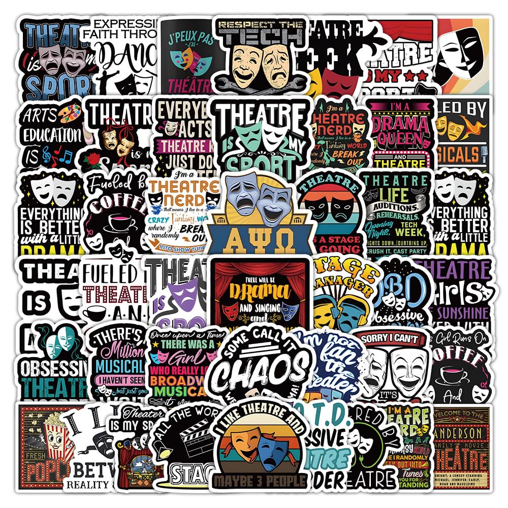 Theatre Stickers 100 Pcs Vinyl Cute Cartoon Sticker for Water Bottle Skateboard Scrapbook Laptop Luggage Computer Car Helmet Bike Refrigerator,Waterproof Funny Sticker for Teens Adults Kids