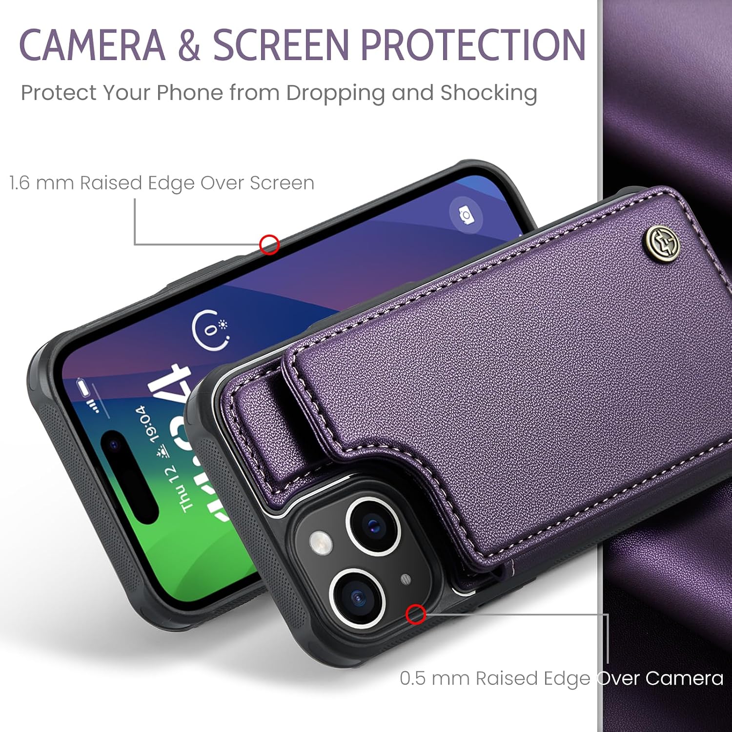 for iPhone 15 Wallet Case with Card Holder, Stand, RFID Blocking, Durable Shockproof Case for iPhone 15 ，Suitable for Men and Women Purple
