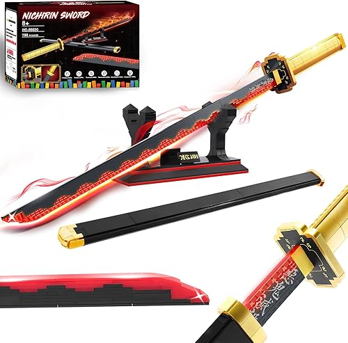 Miniatura 7 de Espadas Demon Slayer compatibles con Lego, bloque de construcción de espada Kamado Tanjiro de 40 pulgadas con vaina y soporte, juego de construcción